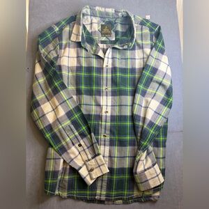 Prana Men's Blue and Green Plaid Button Down Shirt